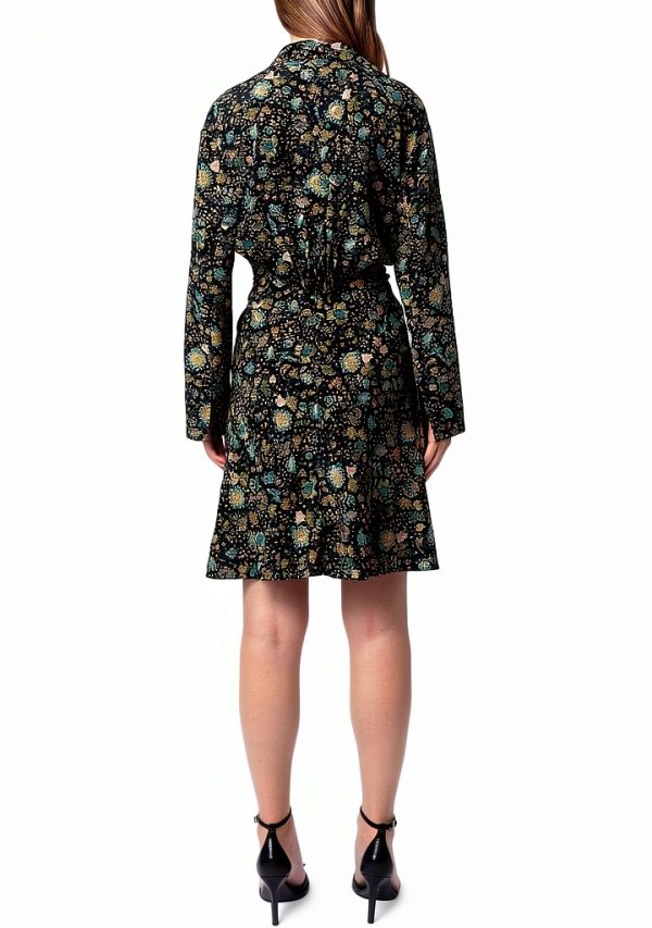 Zadig Voltaire Silk Dress Noir V Collar Long Sleeves Womens-1