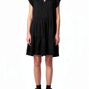 Zadig Voltaire Rito Satin Dress Mini Split Neckline Womens-0