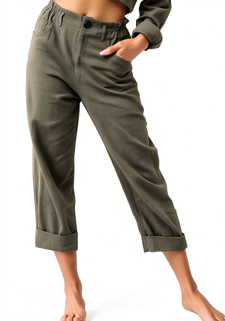 Anne Klein loose pants in beige color on a model