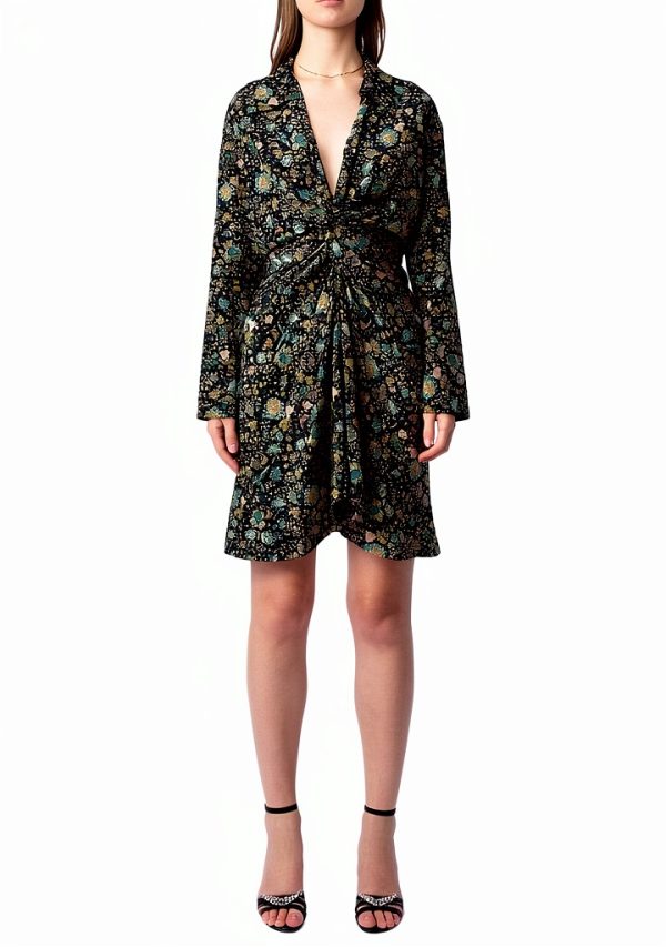 Zadig Voltaire Silk Dress Noir V Collar Long Sleeves Womens-0