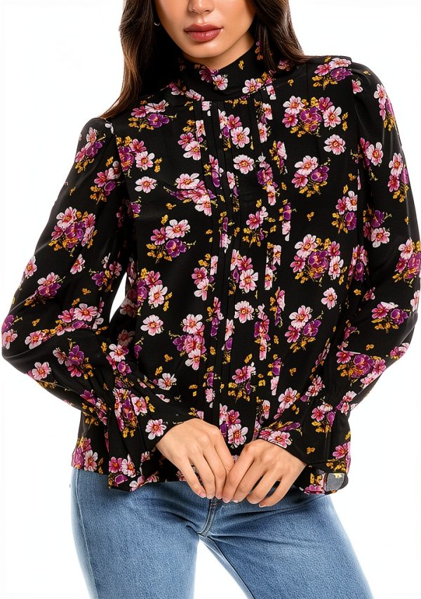 Zadig Voltaire Silk Top Mock Neck Womens Black Multicolor-0