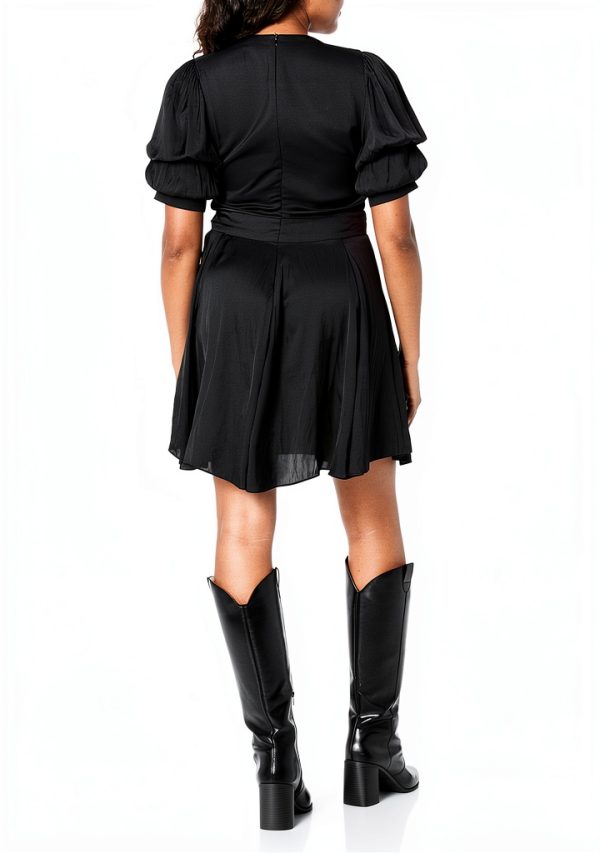 Zadig Voltaire Black Satin Dress Womens V-Neck Lined-1