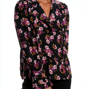 Zadig Voltaire Tunic Black Peonies Womens Button Front-0