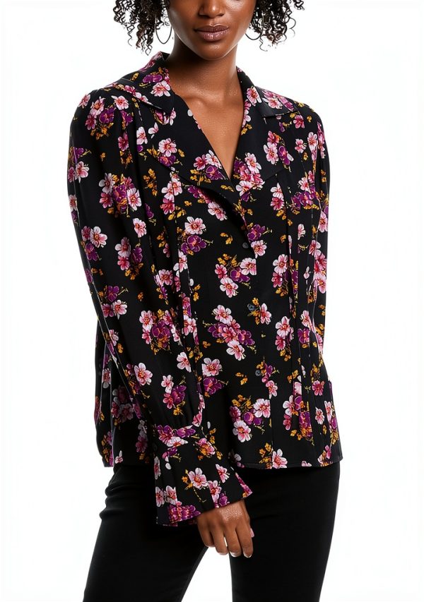 Zadig Voltaire Tunic Black Peonies Womens Button Front-0