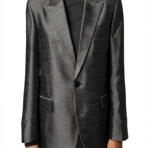 Womens Jacquard Wing Print Button Front Long Sleeve Shirt-0