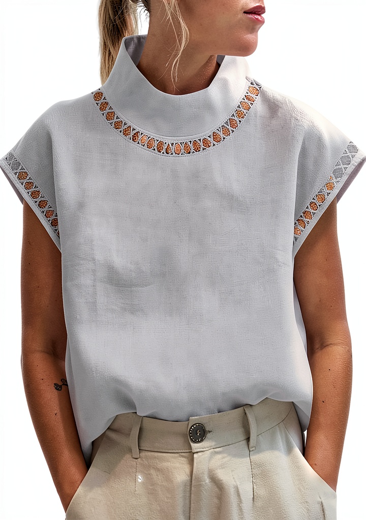 Callie Richards womens tunic top in light blue worn casually