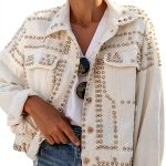 Womens Denim Jacket Cotton Button Front Casual Streetwear-0