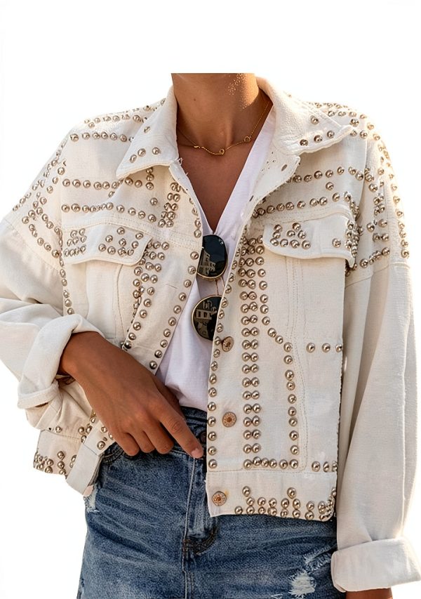Womens Denim Jacket Cotton Button Front Casual Streetwear-0